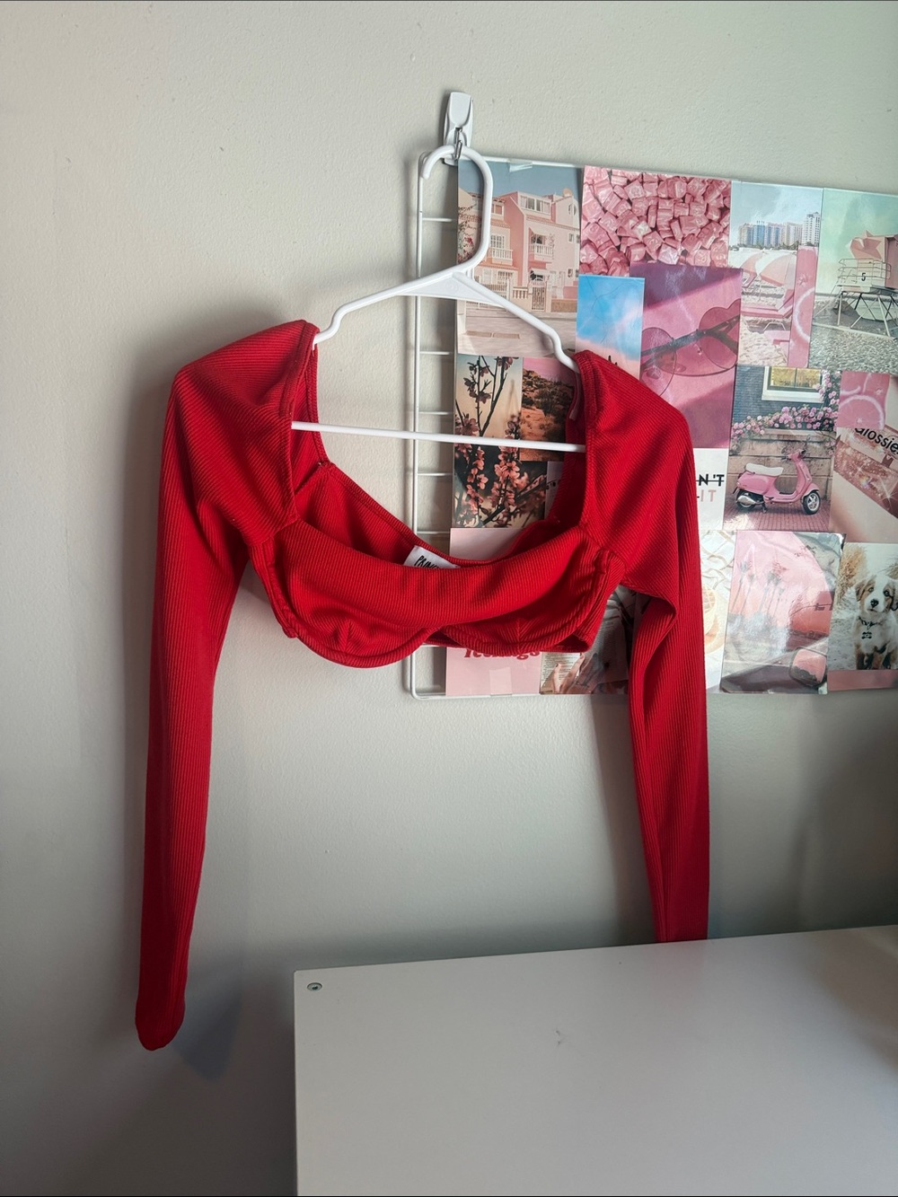 Princess Polly Red Ribbed Long-Sleeve Underwire Crop Top
